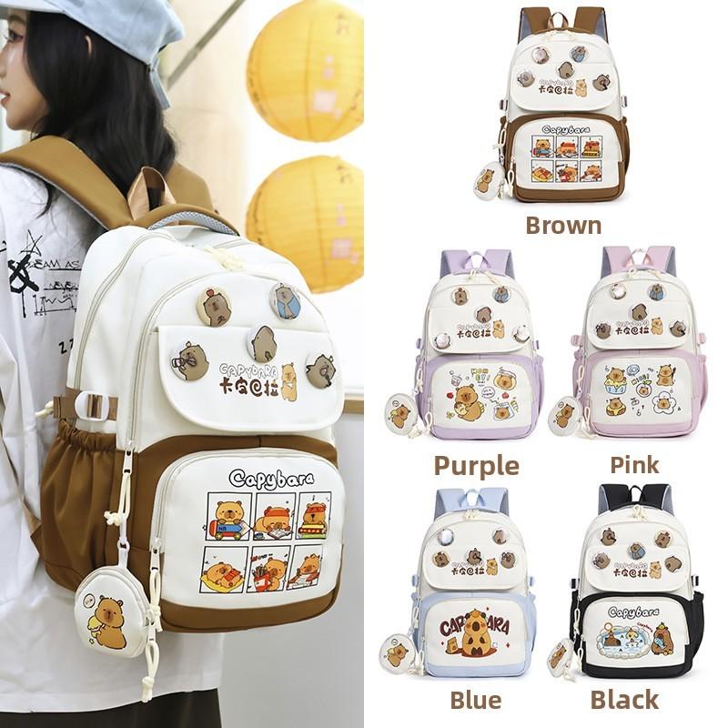 Cartoon Capybara Student Backpack For Middle School With Lightweight Oxford Fabric And Comfort Fit
