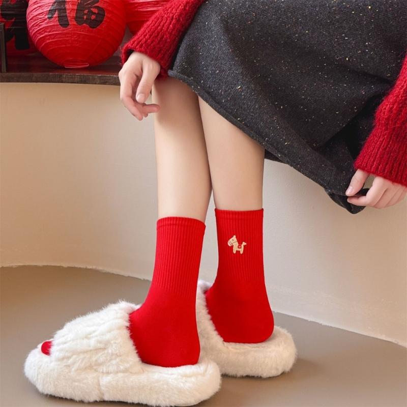 Cotton Crew Socks Funny Novel Ankle Socks Chinese New Year Socks Casual Booties Socks Horse Calf Socks for Women Men