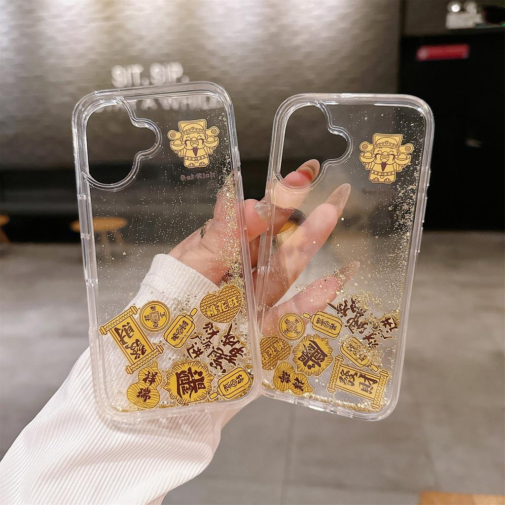 Anwendbar auf iPhone 16 Neujahr Handyhülle Treibsand Gold Gott des Reichtums Apple 15 ProMax Transparent Glitzerpuder Sturzsicher 14