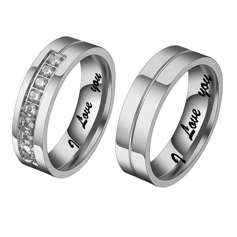 European and American Fashion Titanium Steel Zirconia "I LOVE YOU" Couple Rings