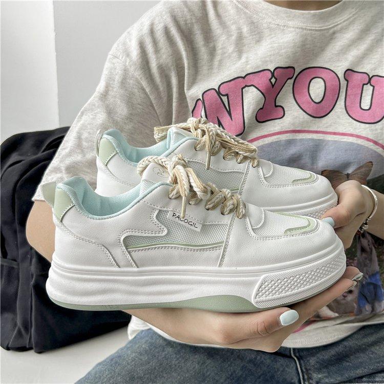 2025 summer new dissolved bottom muffin thick bottom mesh breathable board shoes color matching fashion leisure sports white shoes