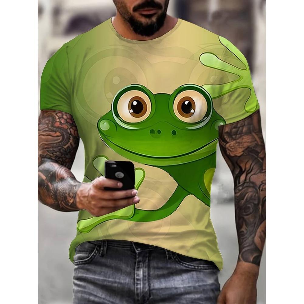 Herr T-shirt med 3D-tryck, kortärmad, rundhalsad, tröja, avslappnad topp