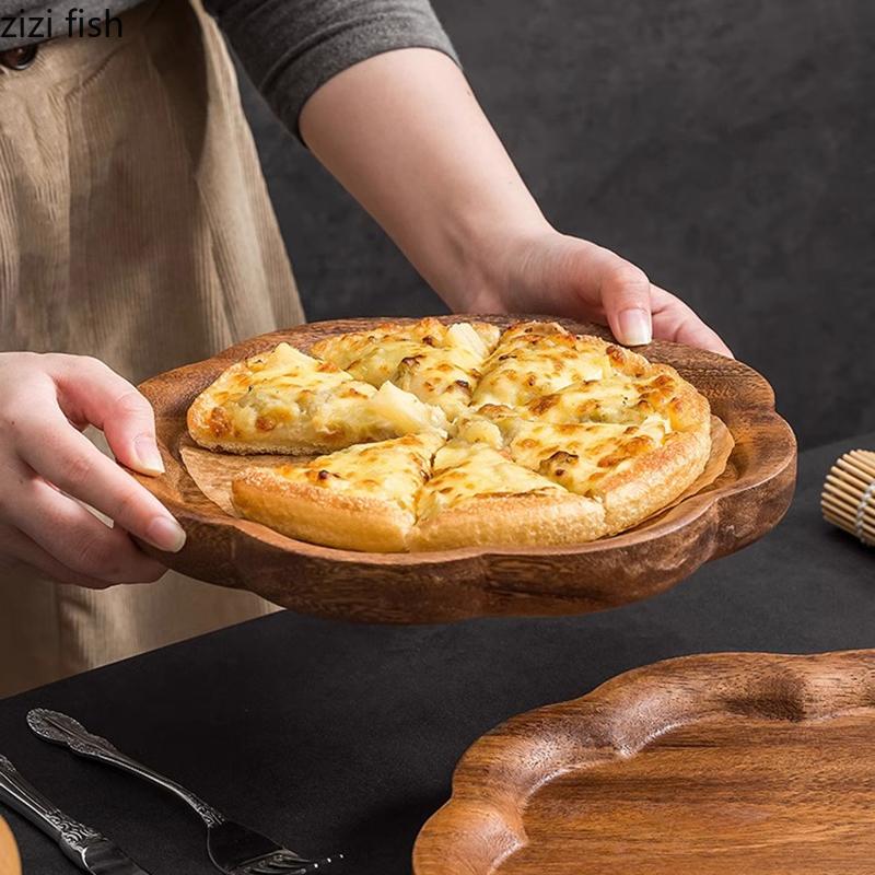 Walnut Wood Flower Shape Plate Restaurant Pizza Plate Steak Plate Dessert Dish Fruit Plates Molecular Food Specialty Tableware