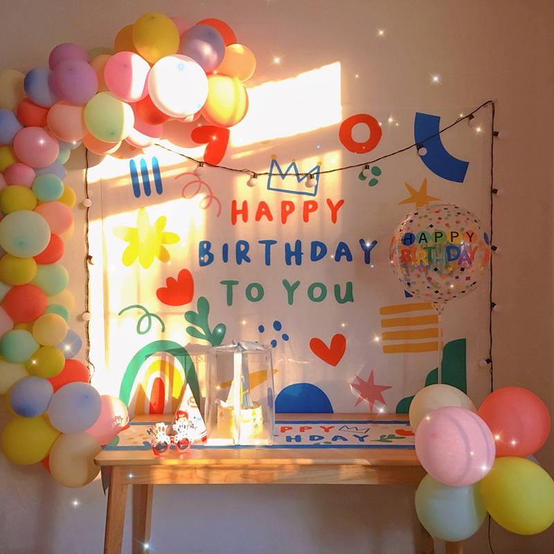 Cute Birthday Wall Hanging Tapestry Children's Party Decoration Cloth Photo Background Scene Tapestry Home Bedroom Kawaii Decor