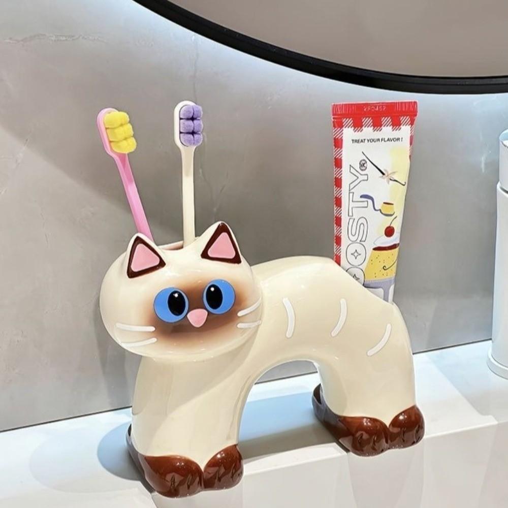 Multifunctional Cat Toothbrush Holder Countertop Design Bathroom Counter Organizer for Pet Lovers
