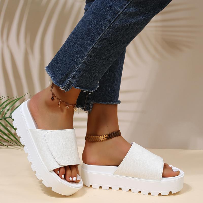 fashion Rimocy Black PU Leather Platform Slippers Women Plus Size 43 Thick Soled Sandals Woman 2024 Summer Non-slip Slides Shoes Female
