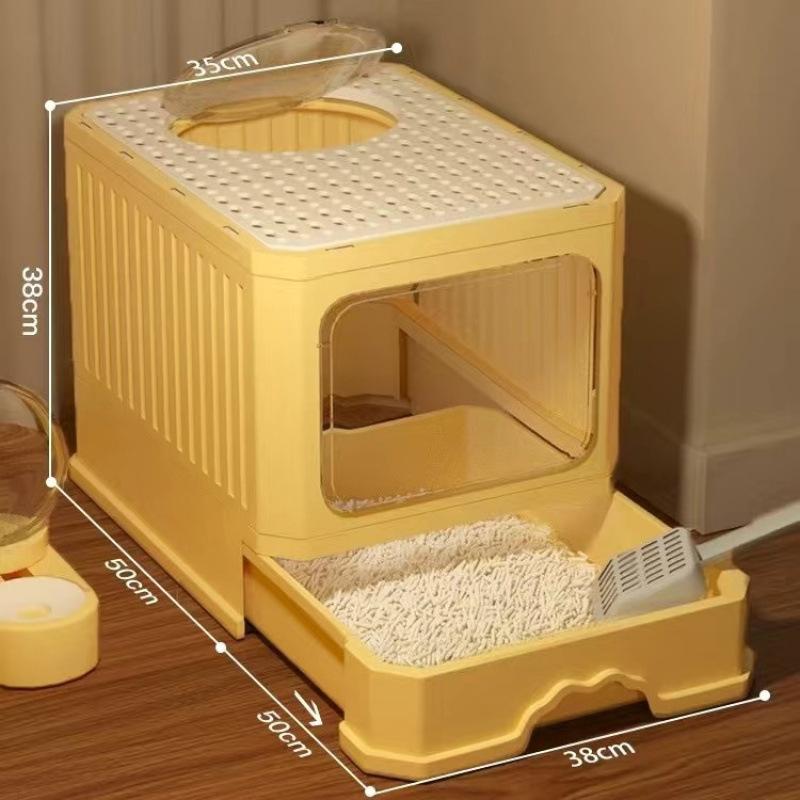 

Fully Enclosed Cat Bedpans Cat Litter Box Toilet Sand Basin Box Anti-splash Drawers Cat Sandbox Kitten Deodorant Odor Control жёлтый