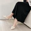 Spring Fashion Ladies High Heels Pointed Lace Rhinestone Pearl Bow High Heel Sandals Women Party Wedding Shoes