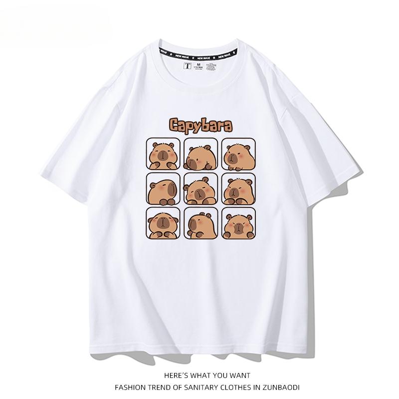 Capybara Cute Expression Graphic T-shirt Casual Fashion Men's High Quality 100% Cotton T-shirt Summer Trend Loose Short-sleeved