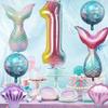 Meerjungfrauen-Mottoparty-Dekorationen Helium-Folienballons Schwanzdesigns Regenbogen-Zahlen Muschel-Akzente für Kindergeburtstag Babyparty