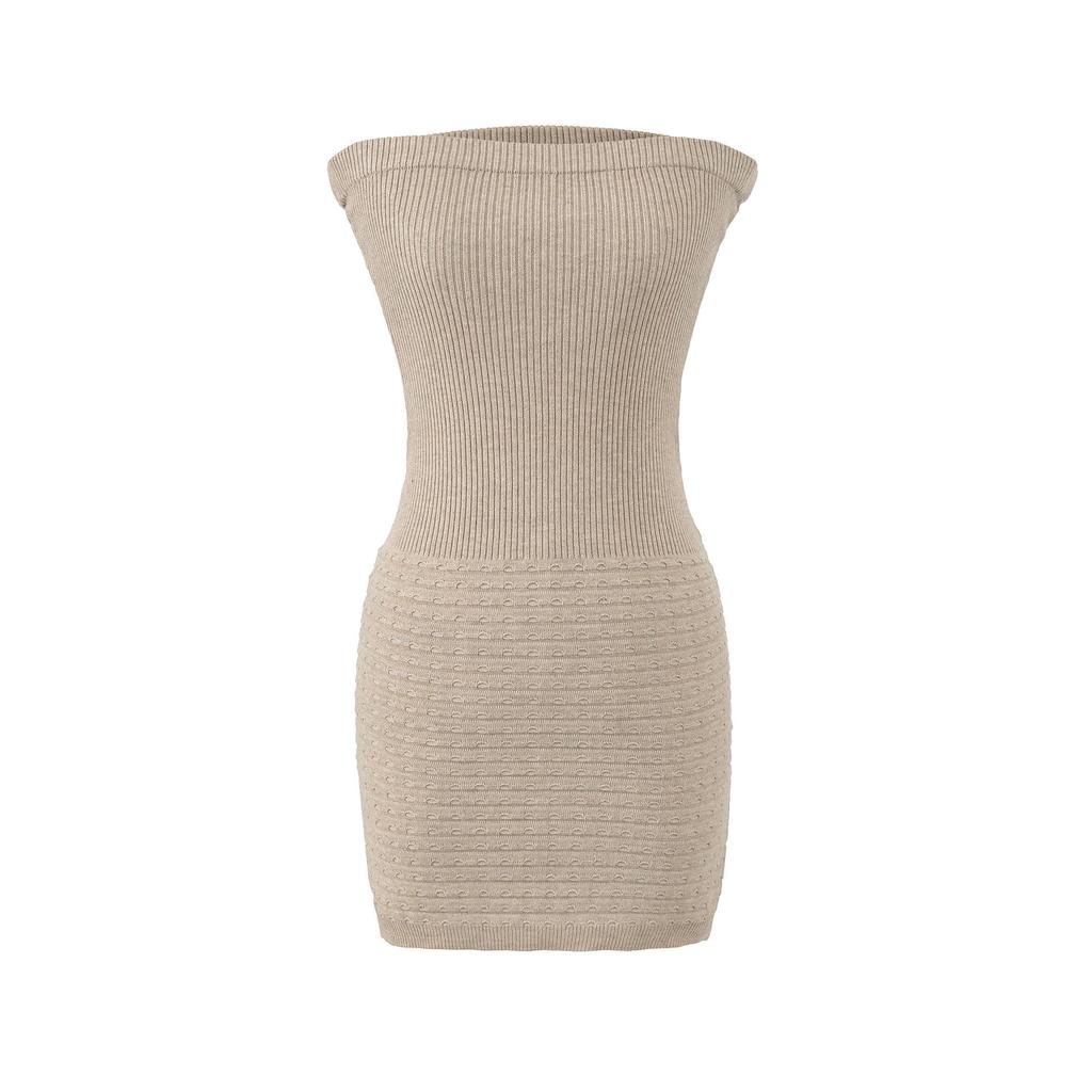 Pure Desire Strapless Bodycon Knit Mini Dress: Slim-Fitting, Waist-Cinching, Textured for Figure Highlighting.