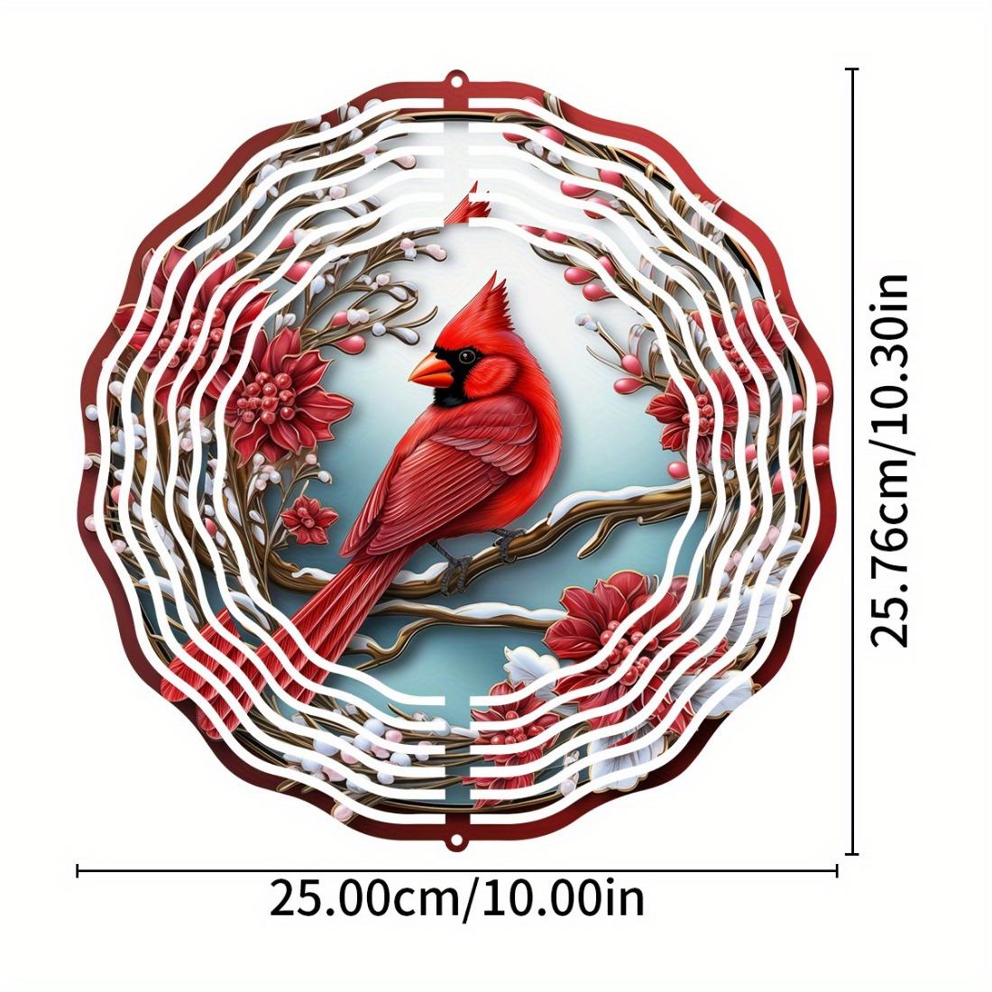 

Cardinal Wind Spinners for Outdoor - Vibrant Red Metal Hanging Decoration with Pine Branch and Floral Design, Ideal for Garden, Patio, LawnDecor 01A