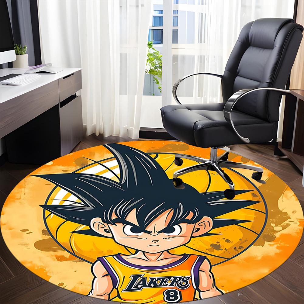1pc Goku Lakers Office Round Area Rug, Indoor Mat Suitable For Office, Bedroom Living Room Home Decor, Room Deco,  Offic a0926214