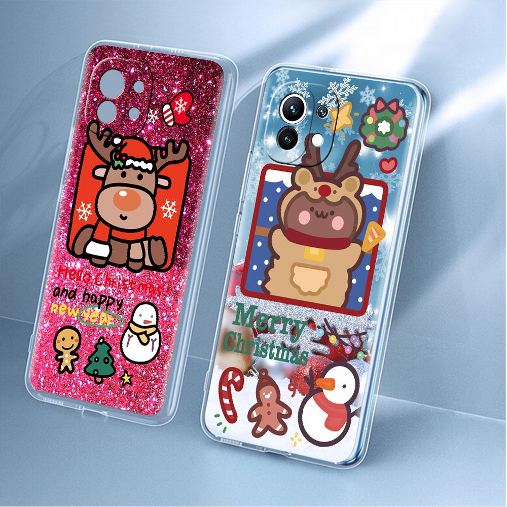 Clear Soft Case For Xiaomi Mi Poco X3 NFC M3 F3 12 11 Lite 11T 10T X3 Pro Note 10 9T Phone Funda Cover Christmas Cute Sled Elk