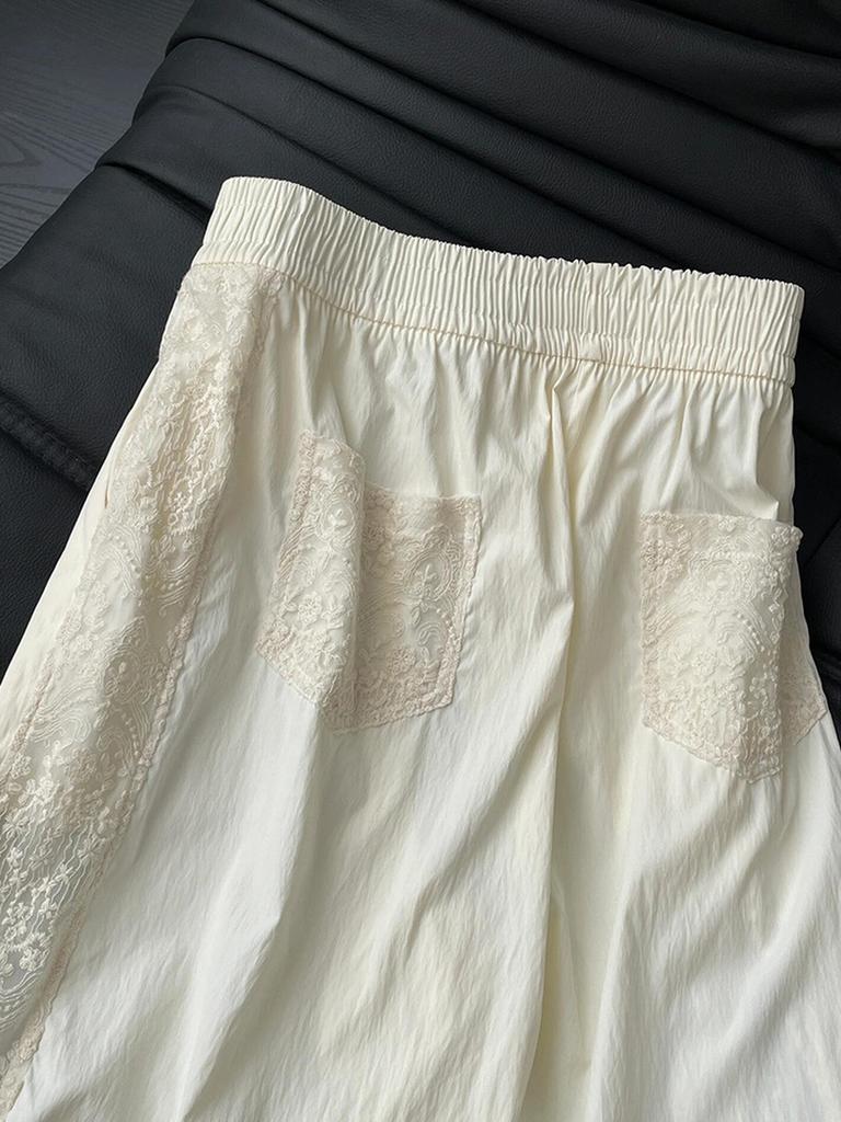 Lace Patchwork Pants Women's Summer Slim Fit Wide Leg Pants Ins Style Photo Color