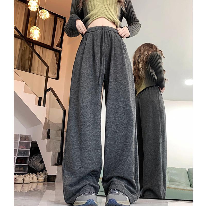 145cm High-Waisted Narrow-Leg Drawstring Knit Pants – Korean Style Women's Early Autumn Pocket Pants