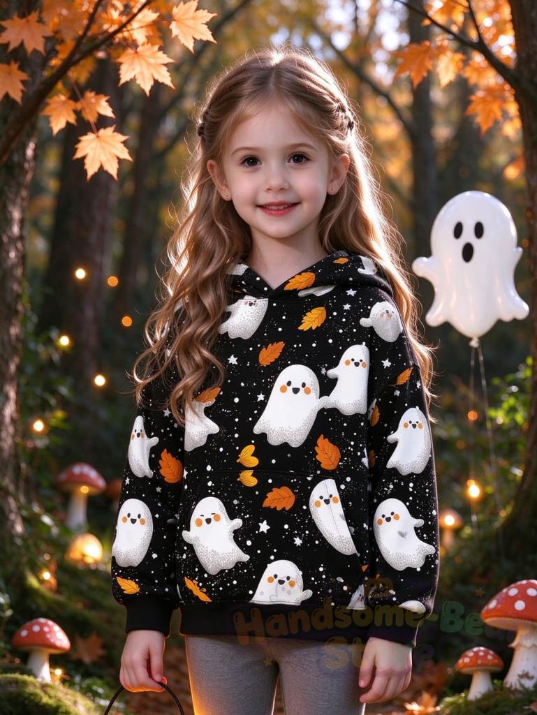 Girl Clothes Halloween Hoodies Purple Ghost Pumpkin Bat 3D Full Print Long Sleeve Pullover Autumn Casual Sweatshirt for Children