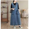 DIMANAF 2026 Women Plus Size Denim Dress Cottton Vintage Loose Casual Basic Dresses Maxi Long Dress Sleeveless
