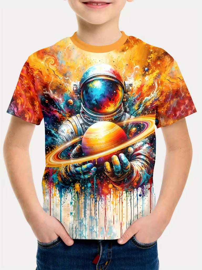 Jungen Kinder Kleidung Stylisch Cartoon Weltraum Astronaut Grafik T-Shirts Jungen Mädchen Sommer Kurzarm Outdoor Kleidung für Kinder
