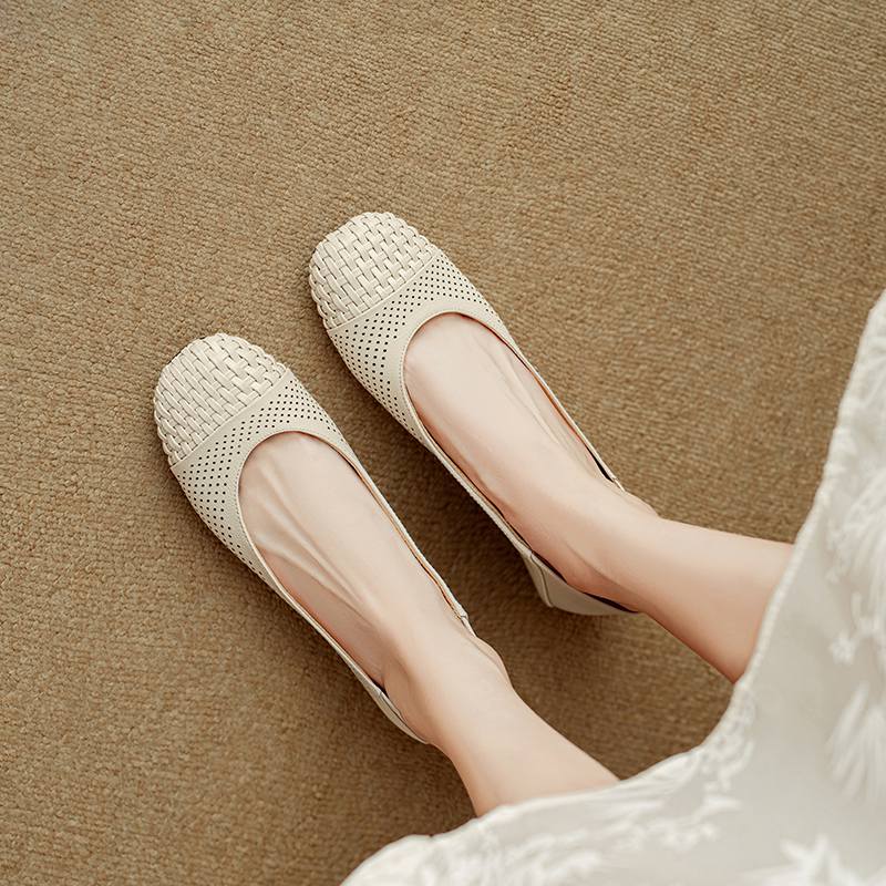 Krazing Pot Cow Skin Weaving Summer Size 41 Low Heels Party Shoes Women Square Toe Gladiator Mixed Color Hollow Out Pumps