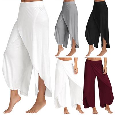 Women Palazzo Boho Wide Leg Pants Loose Chiffon Skirt Flared Yoga Trousers Plus Size 5XL