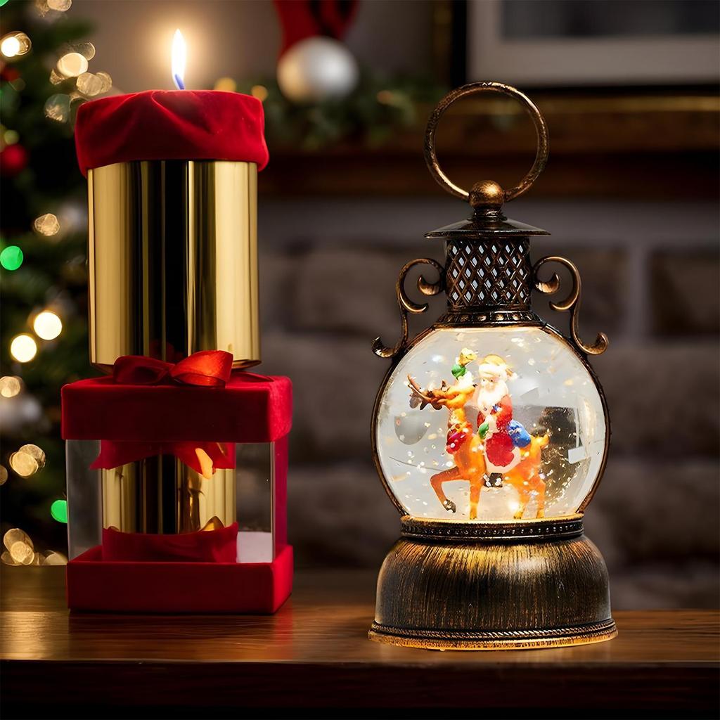 Retro Christmas Snow Globe Lantern Hand-held Christmas Snow Globe Lantern Glitter Decor USB Charging Christmas Snowball Lantern