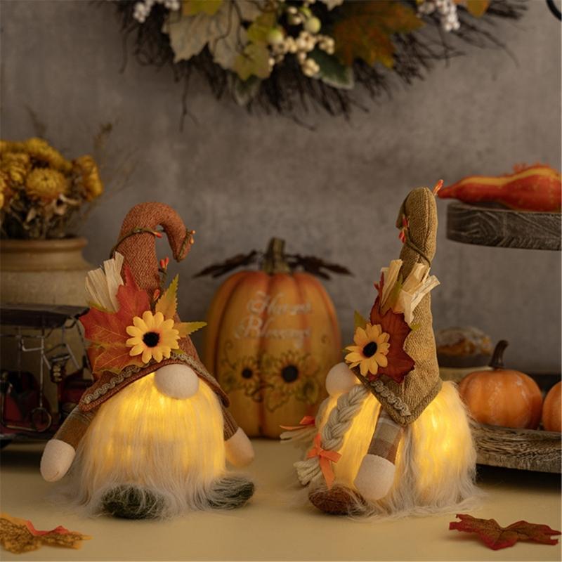 Stylish Glowing Hat Doll Ornament Beautiful Glowing Doll Ornament with Bendable Hat for Thanksgiving Pleasure