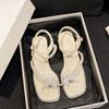 Rhinestones Open Toe Butterfly Pearl With Medium Heels Ladies Shoes Anti Slip Hot 2025 Luxury Comfort Vintage Women's Sandals