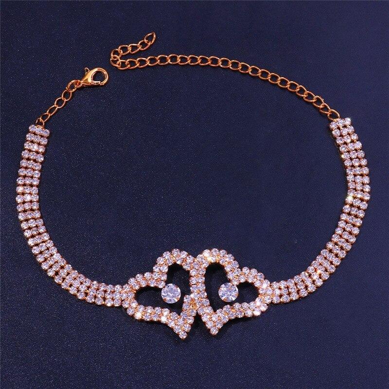 Motýlí/srdíčkový štrasový řetízek na nohy pro ženy Luxusní stříbrná barva/zlatá barva Full Bling Iced Out Body Stehno
