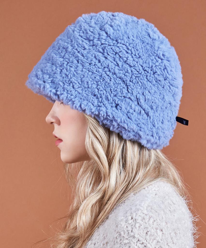 Bajal Fur Long Label Boucle Drop Bucket Hat Blue