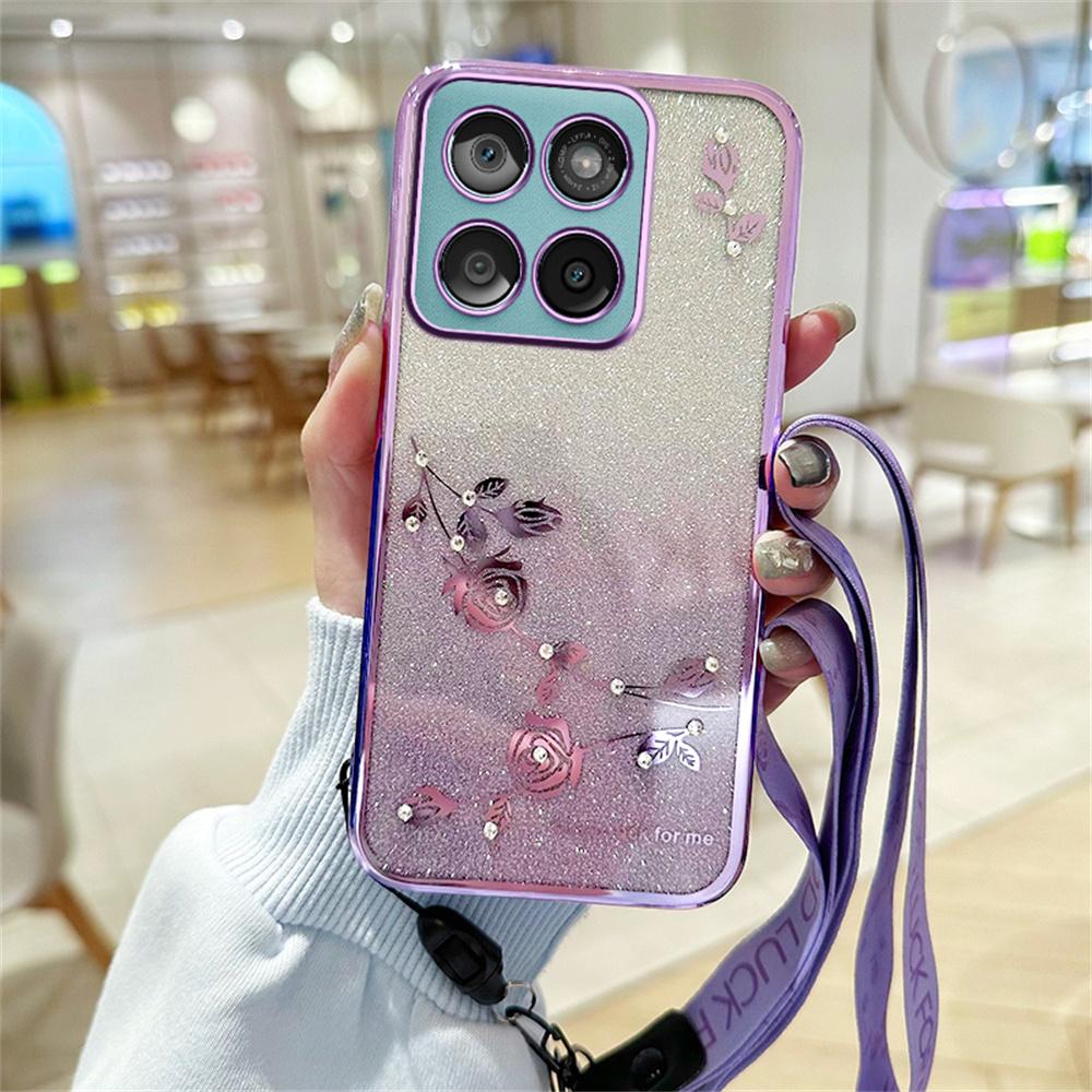 KADEM For Motorola Edge 60 Fusion 5G/Edge 60 5G/Edge 60s 5G Case Flower Pattern TPU Gradient Phone Cover with Lanyards