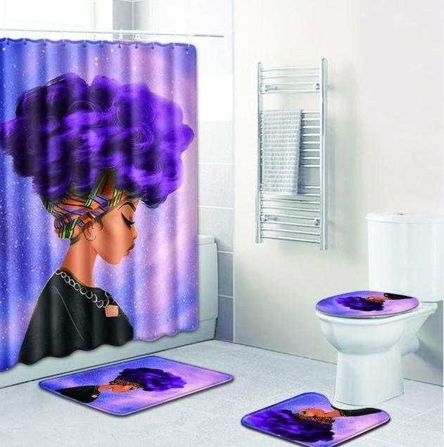 African American Women'S Bathroom Non-Slip Floor Mat, Shower Curtain Combination Carpet, European And American Wind Explosion Female Fixed Zhi