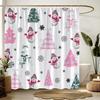 Christmas Snowman Shower Curtain Pink Plaid Xmas Tree Cute Bow Cartoon Snowman Snowflake Funny Winter Holiday Bathroom Decor