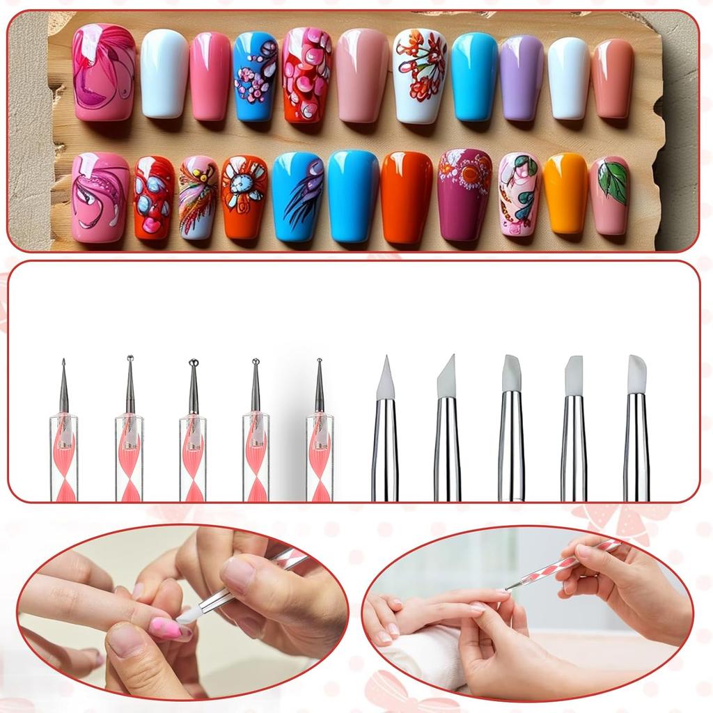 5 Pcs Dual-Ended Nail Art Silicone Sculpting and Dotting Tools Acrylic Handle Nail Art Brushes Silicone Nail Polish Carving Pen for Gradient,