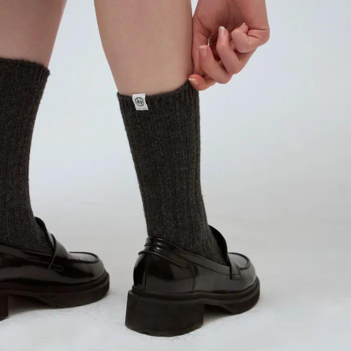 Cashmere Blend Ribbed Socks - Charcoal