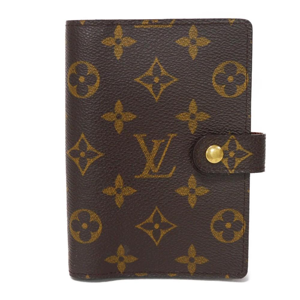 Used 12564 Agenda PM R20005 8001 LV Logo Flower Brown Diary 6-Hole Card Case Monogram Maroon Unisex from Japan AUTHENTIC