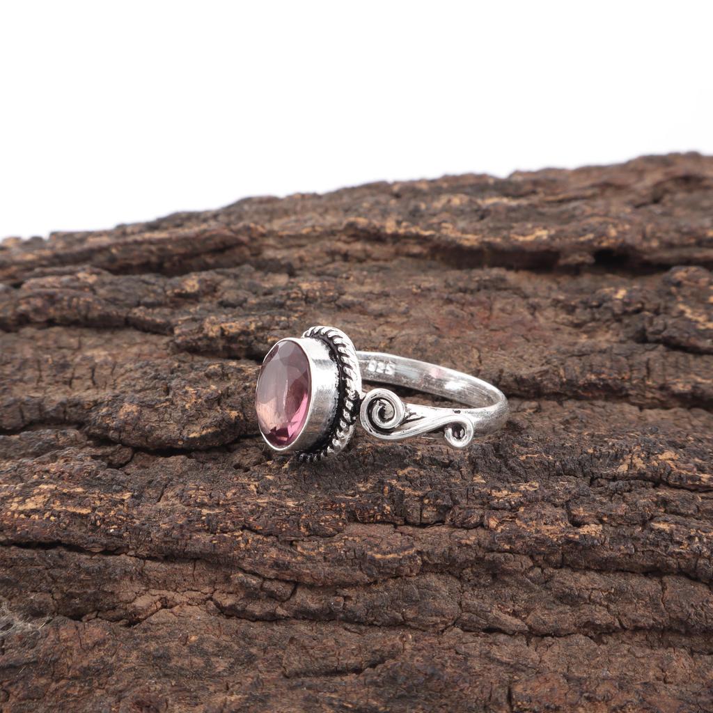 Rhodolith Edelsteinring, Handgefertigter Silberschmuck, 925 Sterlingsilberring, Spiritueller Silberring für Hochzeitsgeschenk