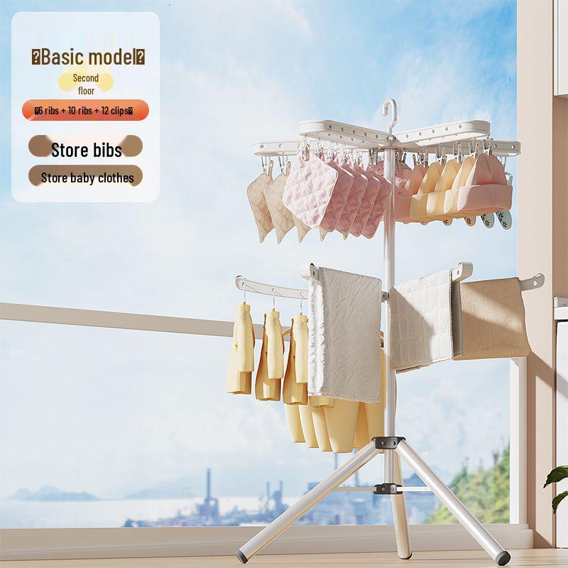 Foldable Double-Pole Baby Clothes Drying Rack for Home and Balcony Use
