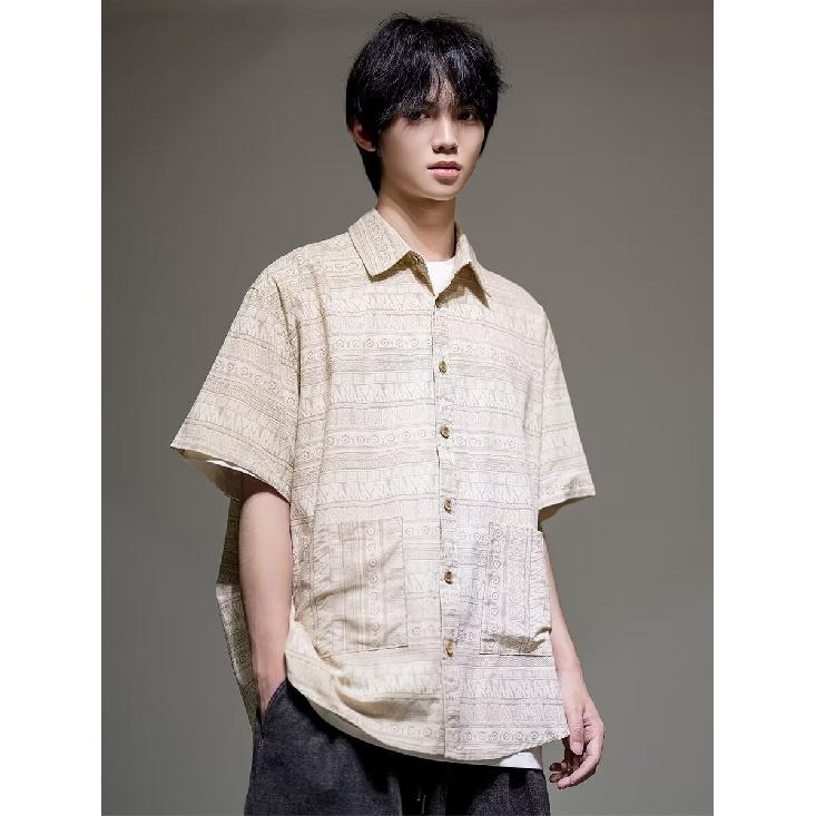 

Летняя новая повседневная рубашка с рукавами пять четвертей, свободная рубашка большого размера с короткими рукавами для мужчин и женщин 2XL бежевый