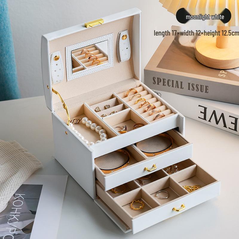 High-Capacity Multi-Layer Jewelry Organizer Box with Lock & Mirror