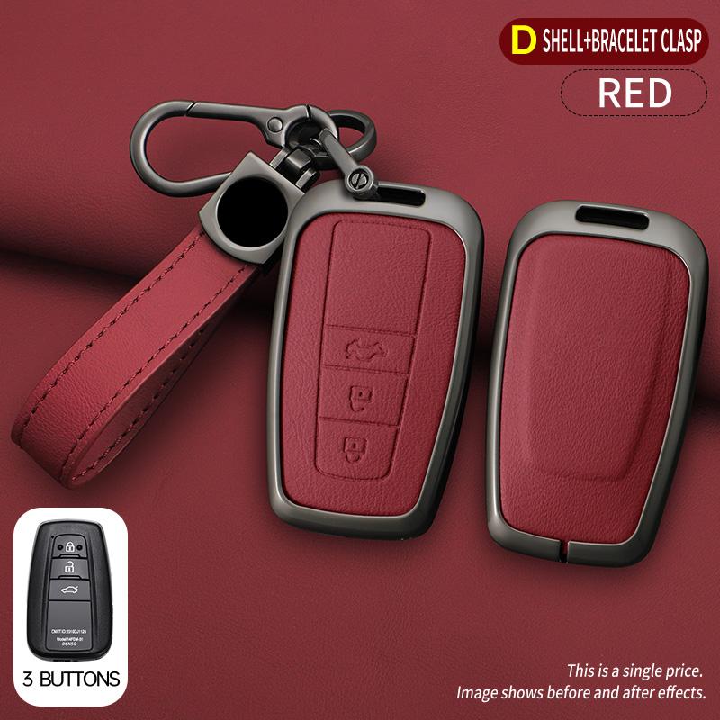 Car Zinc Alloy Leather Key Cases Holder Cover Chain For Toyota Prado Land Cruiser Camry CHR RAV4 3Buttons Protective Shell Bag
