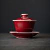 Lang Hong Rote Keramik Gaiwan für Tee Traditionelle Suppenschüssel Teegeschirr Set Chinesische Antike Teeschale Chawan Lily Deng's Geschäft Teetasse