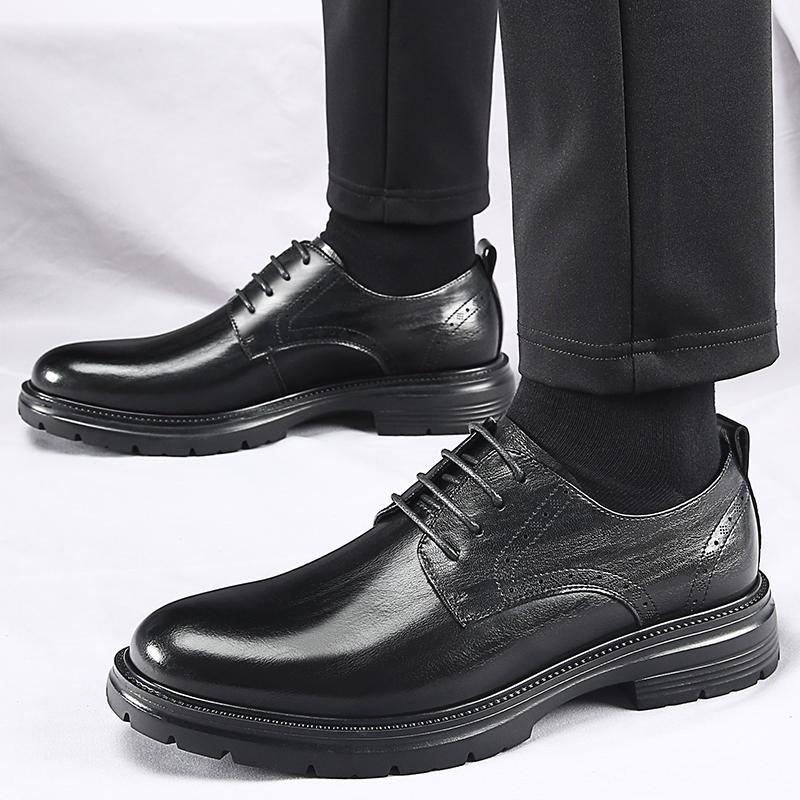 Herrenschuhe aus echtem Leder Klassischer Gentleman-Stil Outdoor formelle Party Täglich Business und Büro Dicksohlige Erwachsenenschuhe Schwarz