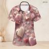 Women Plus Size V Neck Short Sleeve Scrub Top Pink Watercolor Heart Valentine Print Nurse Uniform Top