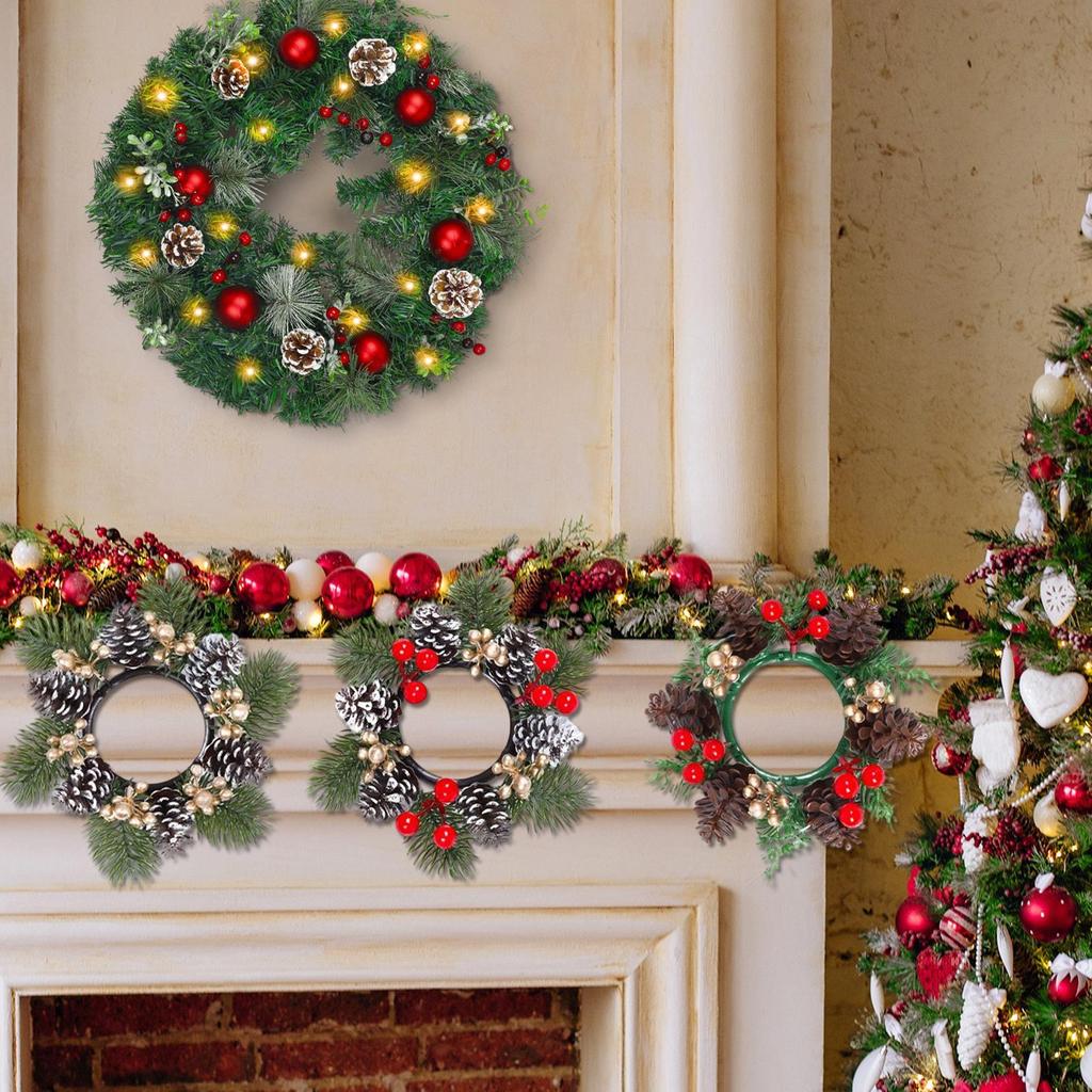 Christmas Candle Rings Wreaths Mini Christmas Candle Wreath With Red Berries Candle Holder Garland Cabinet Decor For Holiday