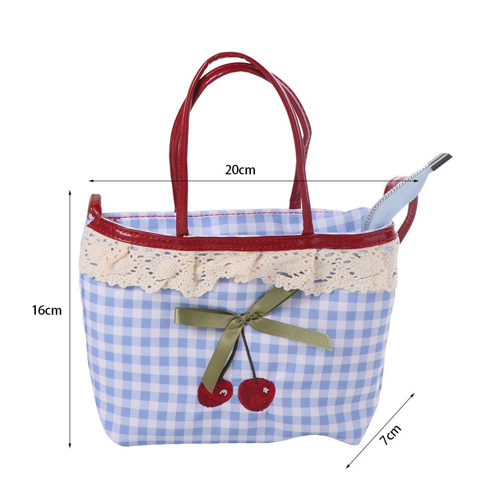 Polka Dot Lace Plaid Handbag Bowknot Sweet Crossbody Bag Portable Lattice Cherry Handbag  Students