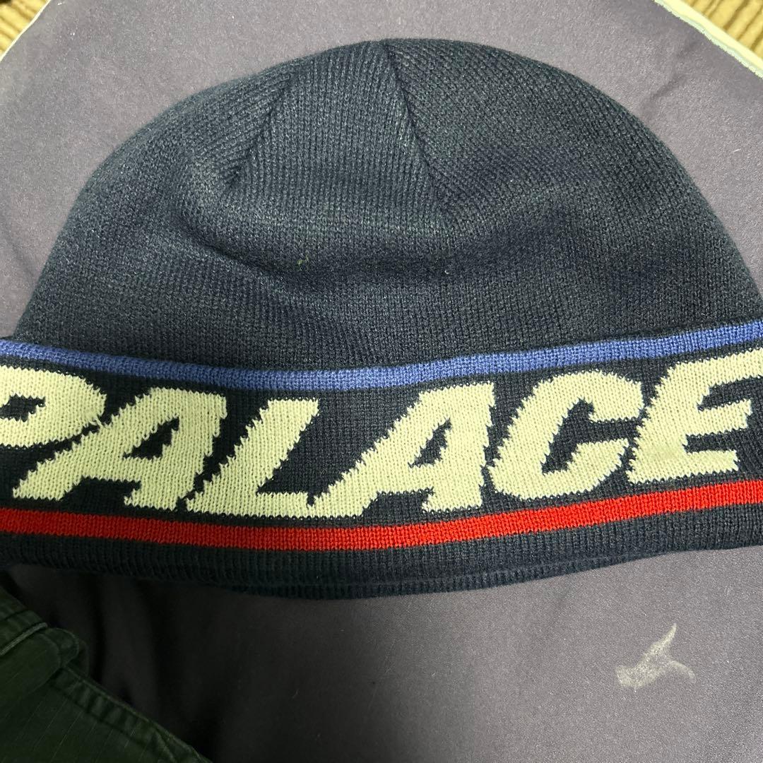 Used PALACE knit hat with logo navy