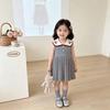 Red Cherry Blossom Knitted Sleeveless Dress for Girls - Spring/Autumn Style with Lapel