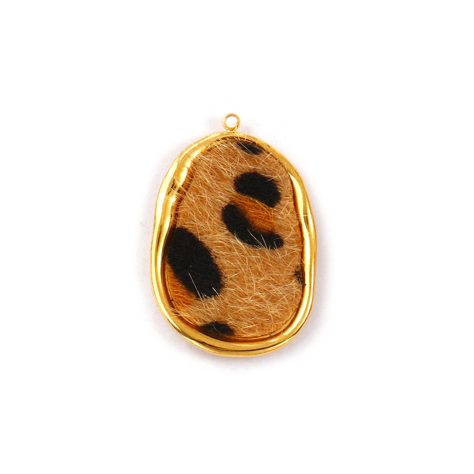 

1Piece 304 Stainless Steel & Faux Leather Charms 18K Gold Plated Leopard Print Heart Irregular Oval Pendants DIY Necklace Making