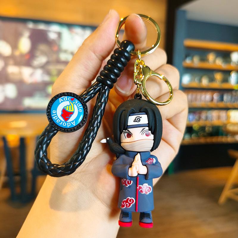 Japanese Naruto Cute Anime Figure 3D Character Flag Wood Kakashi Pvc Keychain Couple Backpack Car Key Pendant Bag Decoration